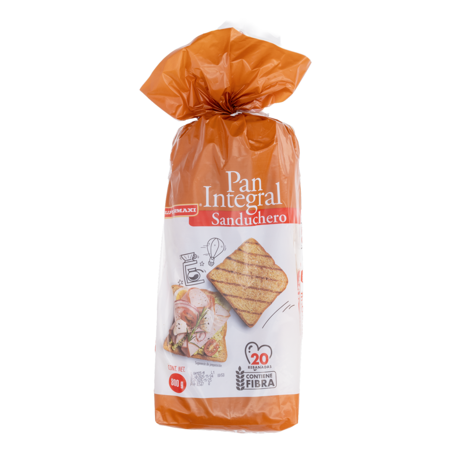 Pan Integral Sanduchero 20 Rebanadas SUPERMAXI 800 G