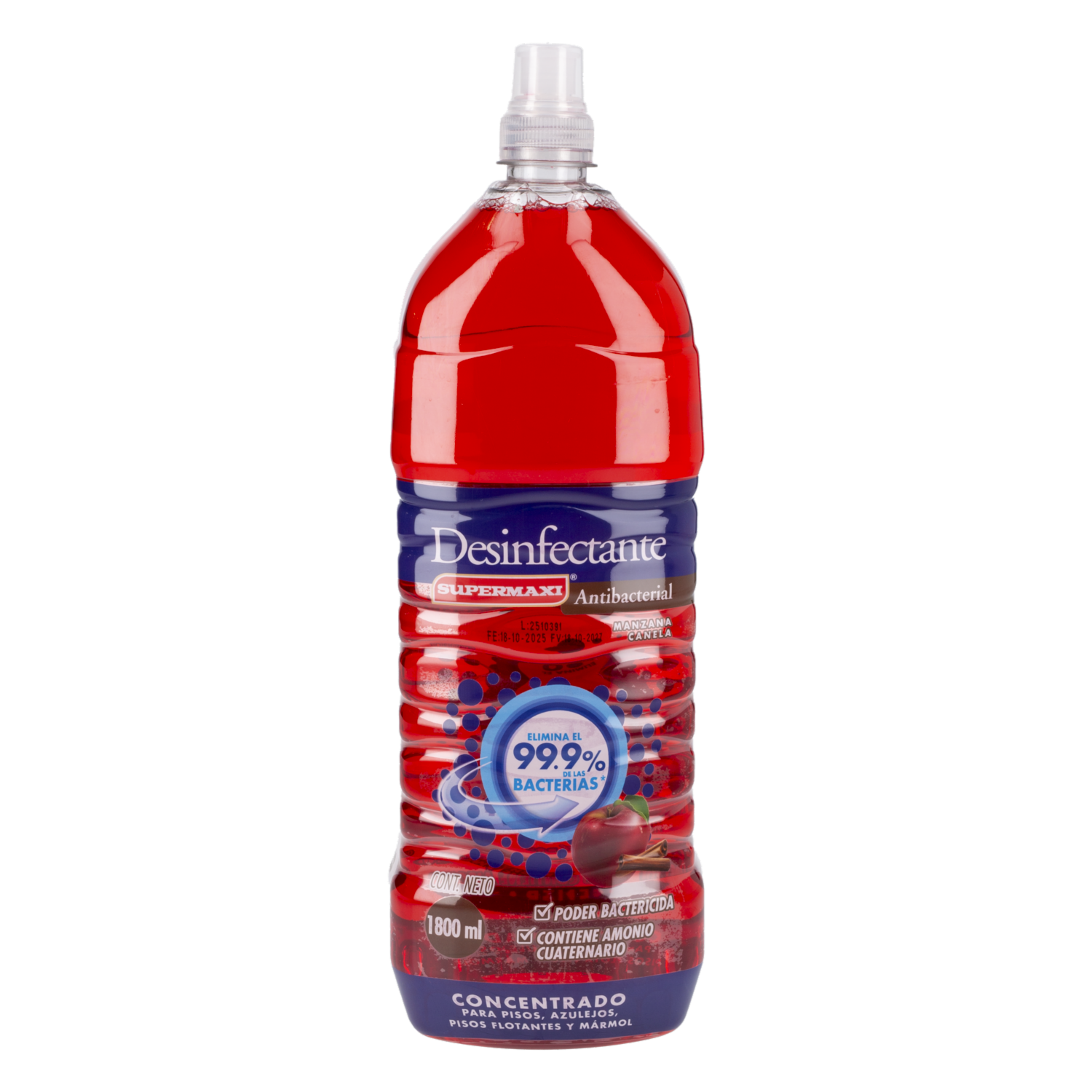 Limpiador Desinfectante Antibacterial Fragancia Manzana Y Canela SUPERMAXI 1800 Ml