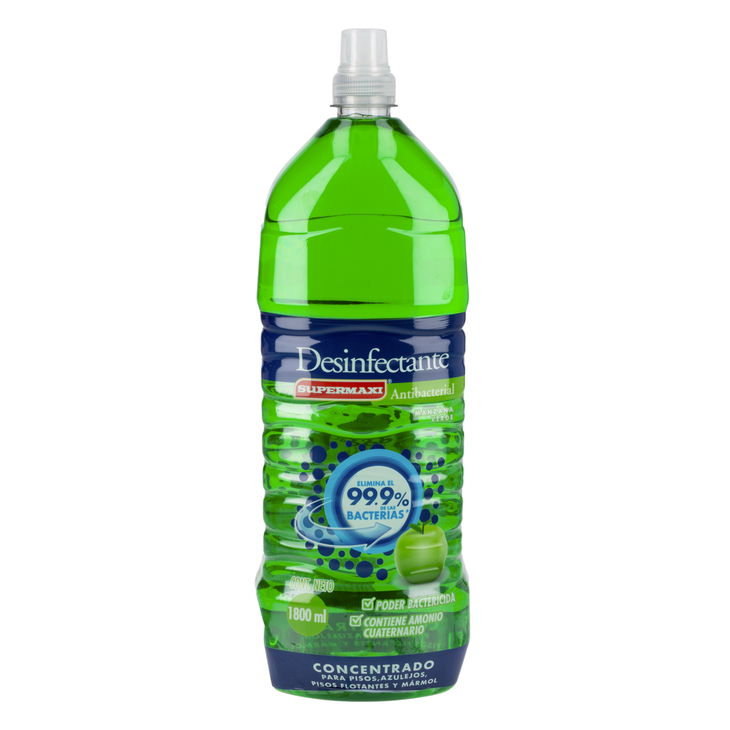 Limpiador Desinfectante Antibacterial Fragancia Manzana Verde SUPERMAXI 1800 Ml