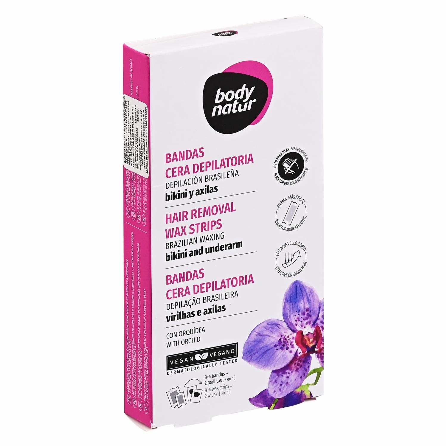 Bandas Depilatorias Bikini Y Axilas Con Orquídea BODY NATUR 8X4 Unidades