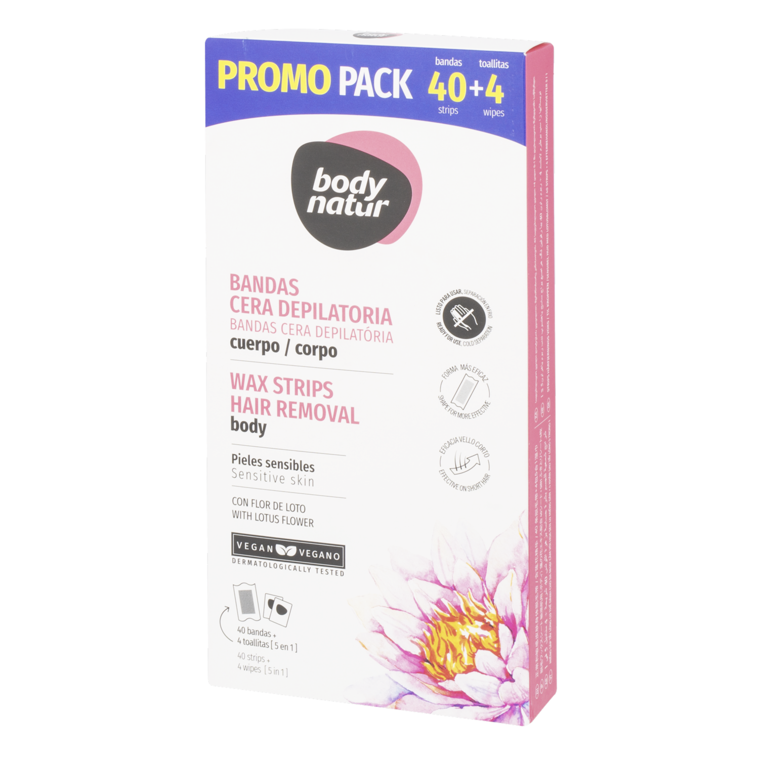 Bandas Depilatorias Con Flor De Loto Pack BODY NATUR X 40 Uds