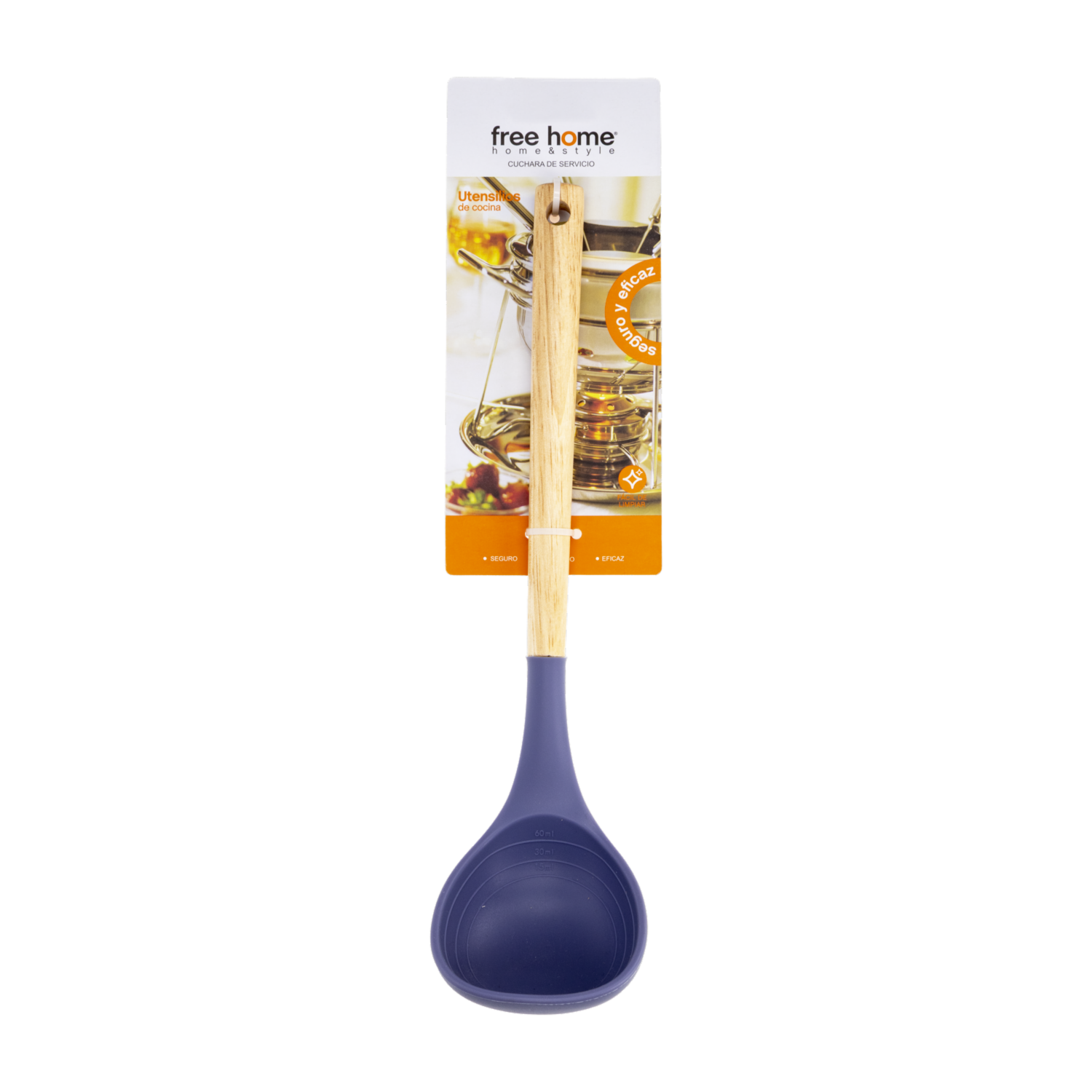 Cuchara De Servir Silicona Azul Mango De Madera FREE HOME 1  Pieza