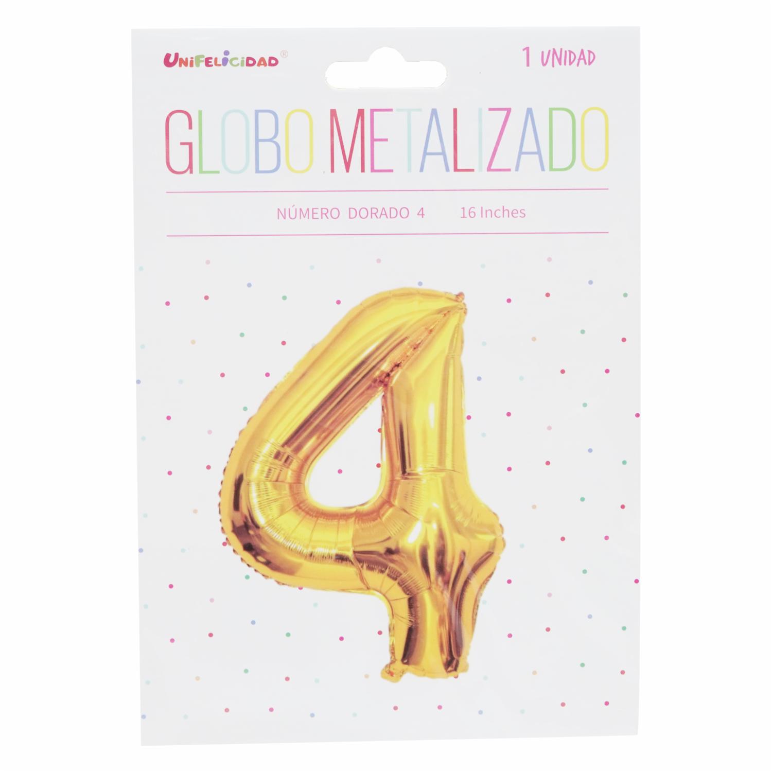 Globo Metalizado Dorado N.4 UNIFELICIDAD 16″