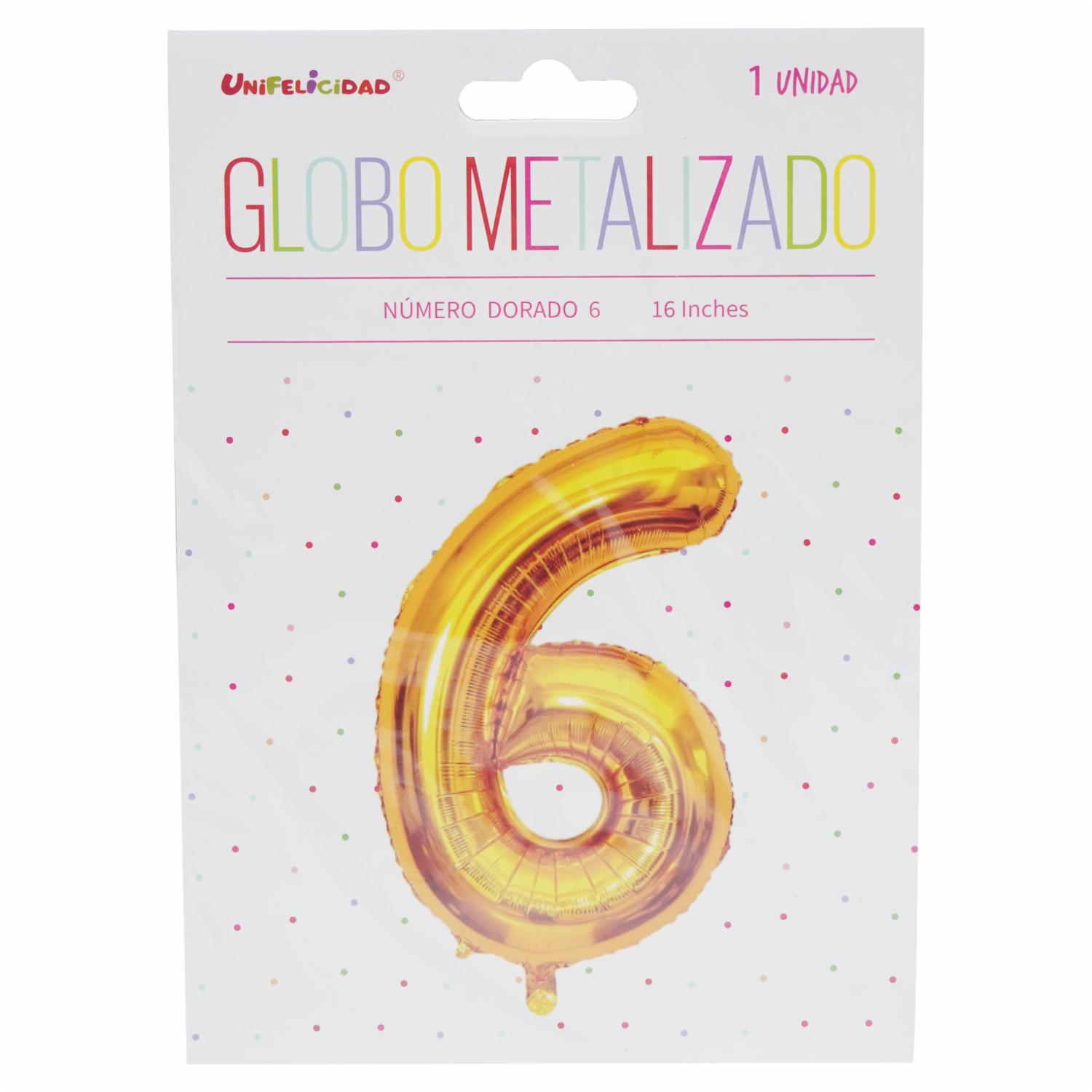 Globo Metalizado Dorado N.6 UNIFELICIDAD 16″
