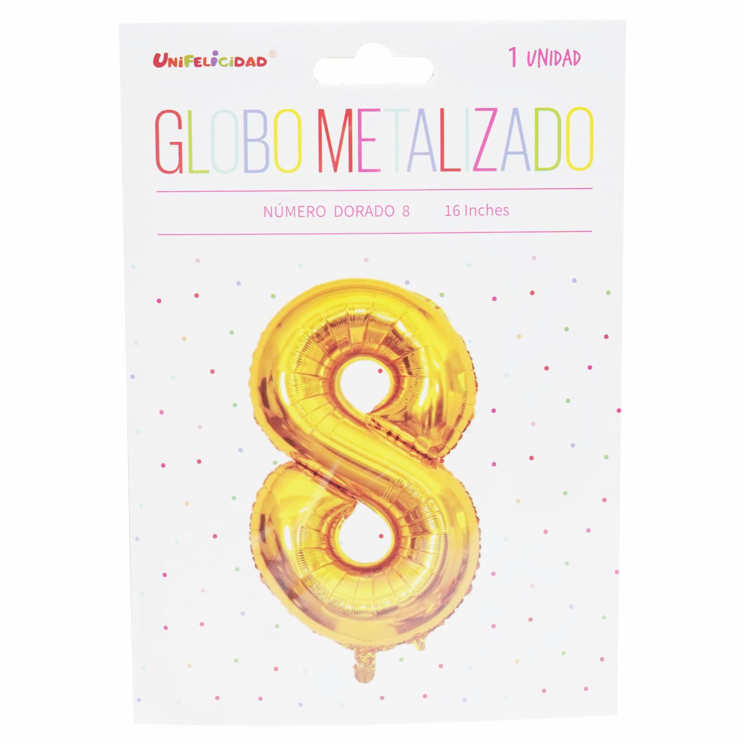 Globo Metalizado Dorado N.8 UNIFELICIDAD 16″