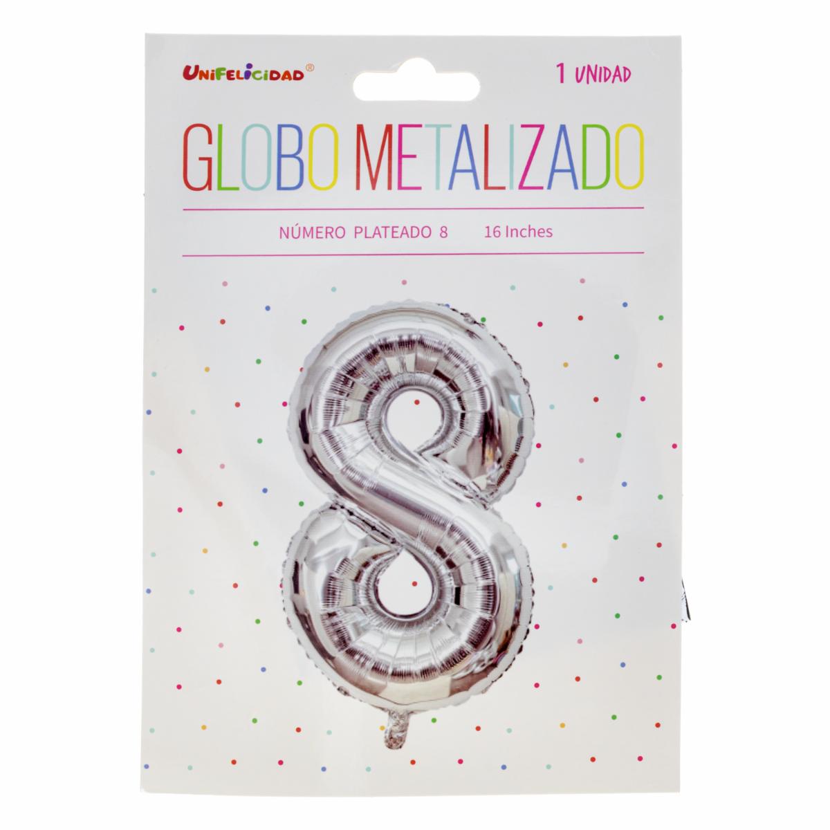 Globo Metalizado Plateado UNIFELICIDAD N°8