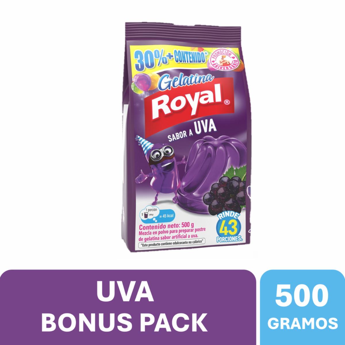Gelatina Sabor A Uva Bonus Pack ROYAL 500 G