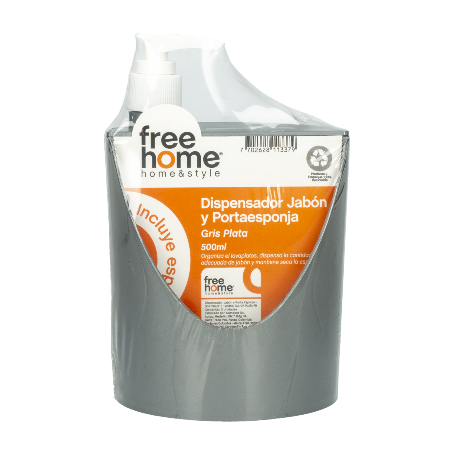 Dispensador De Jabón Con Porta Esponja FREE HOME 500 Ml