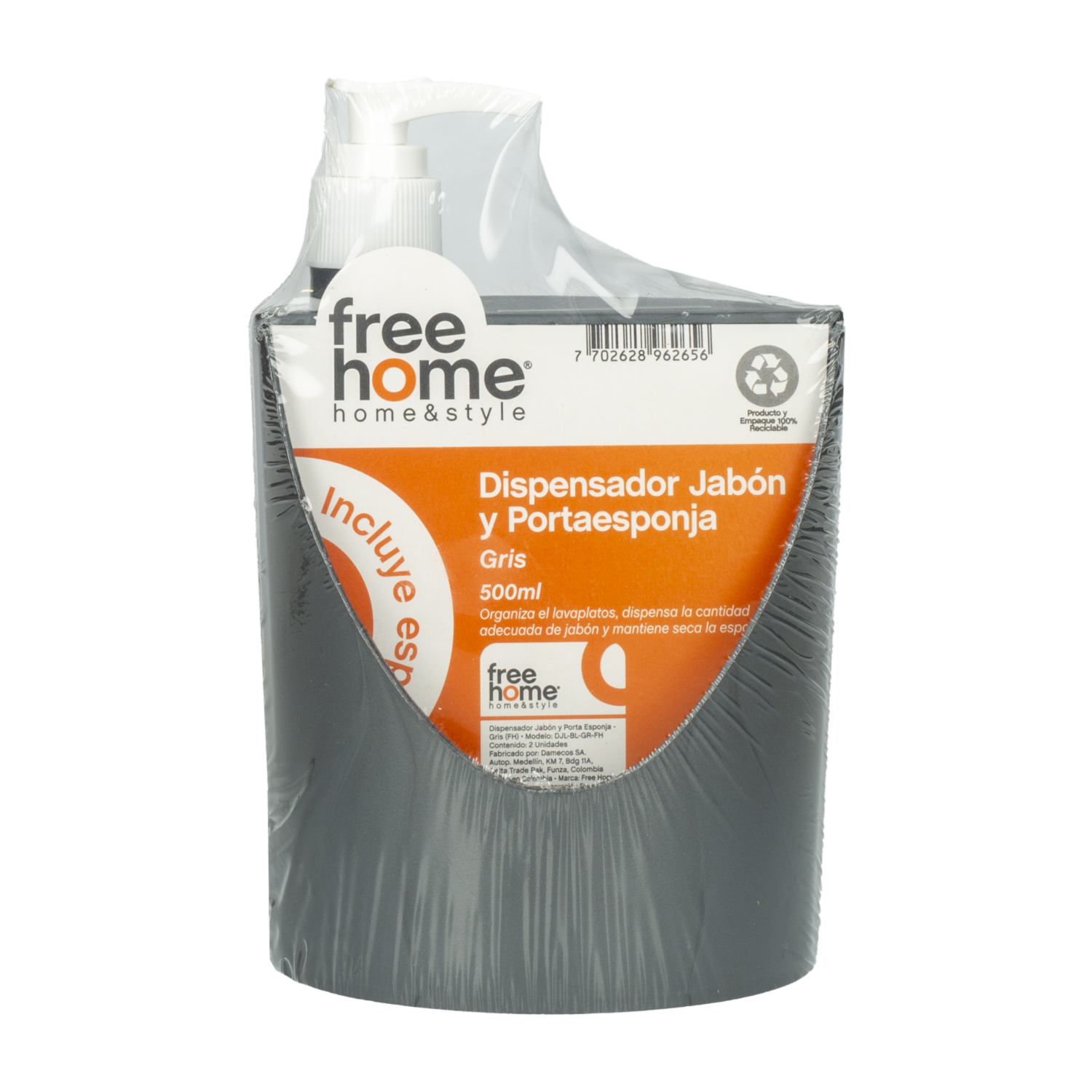 Dispensador De Jabón Con Porta Esponja FREE HOME 500 Ml