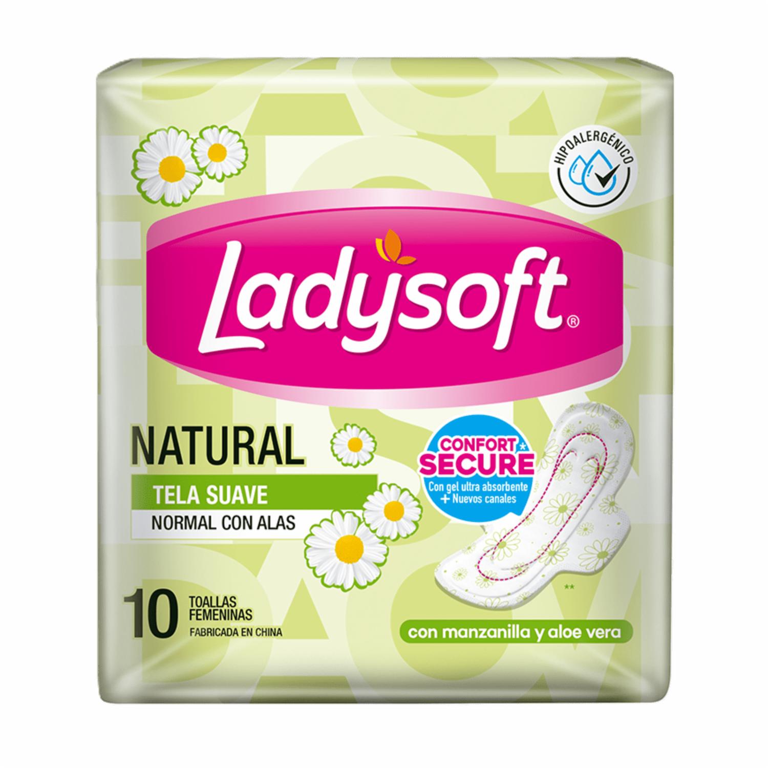 Toallas Sanitarias Natural Con Alas Y Manzanilla LADYSOFT X 10 Uds