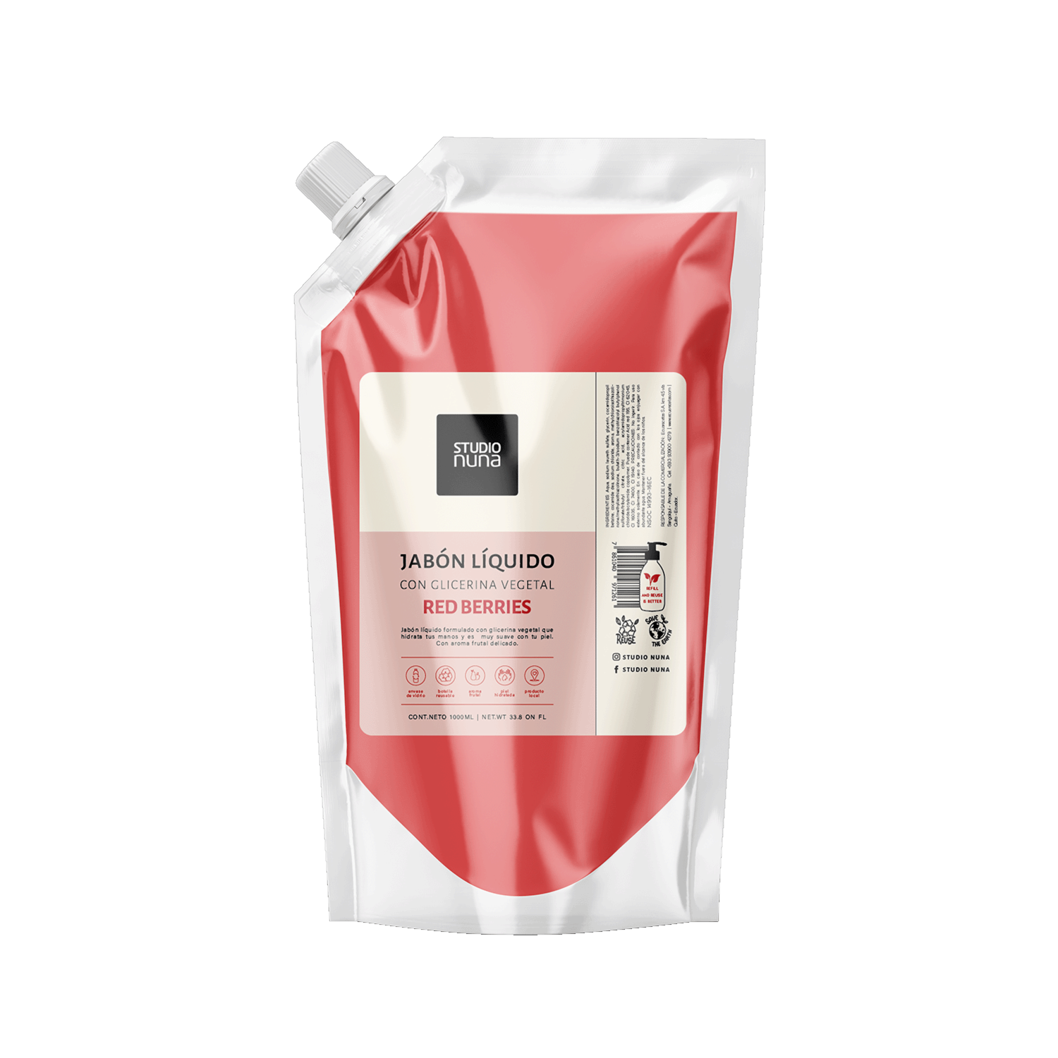 Jabón Líquido Con Glicerina Vegetal Red Berries STUDIO NUNA 1000 Ml