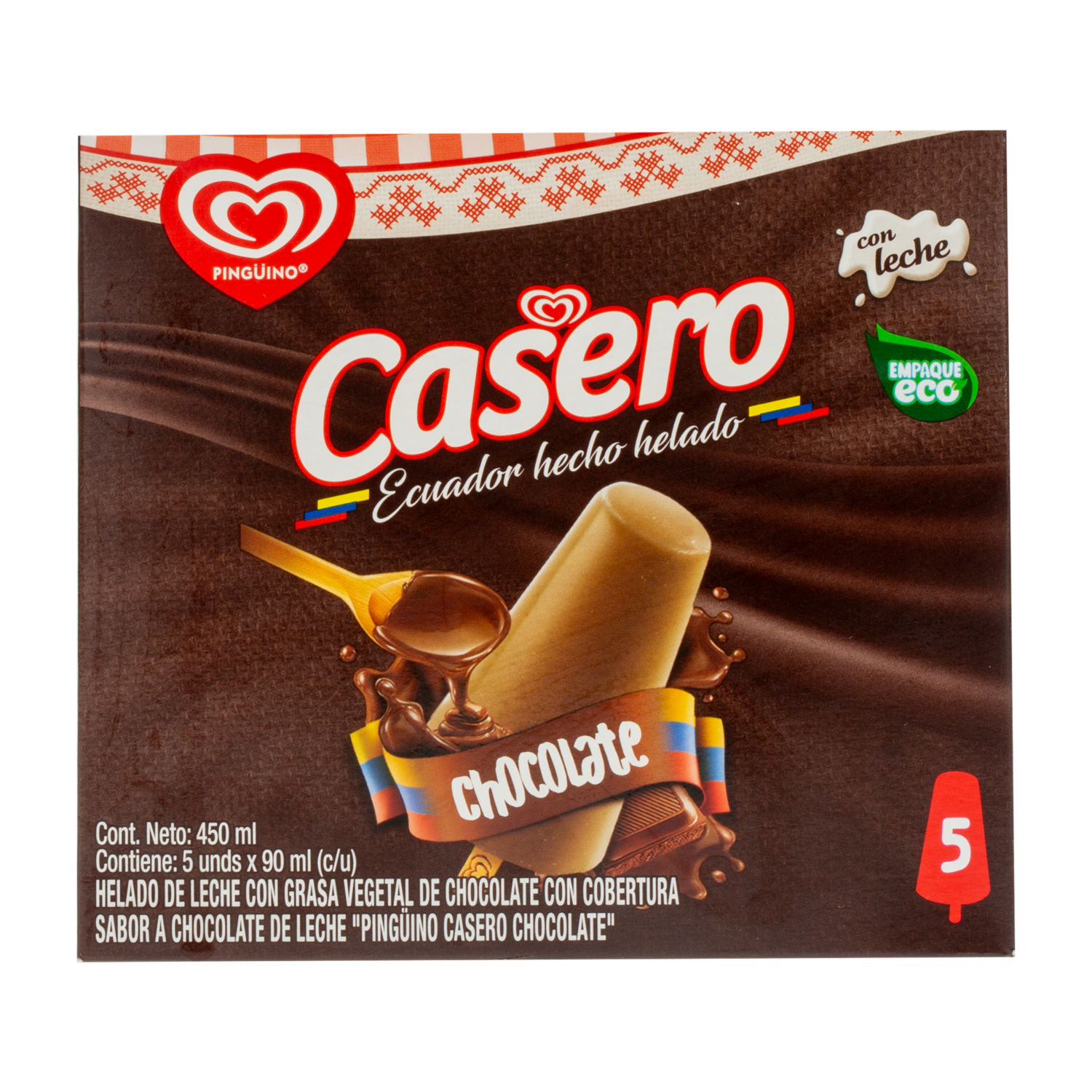 Helado Casero Chocolate PINGÜINO 5 X 90 Ml