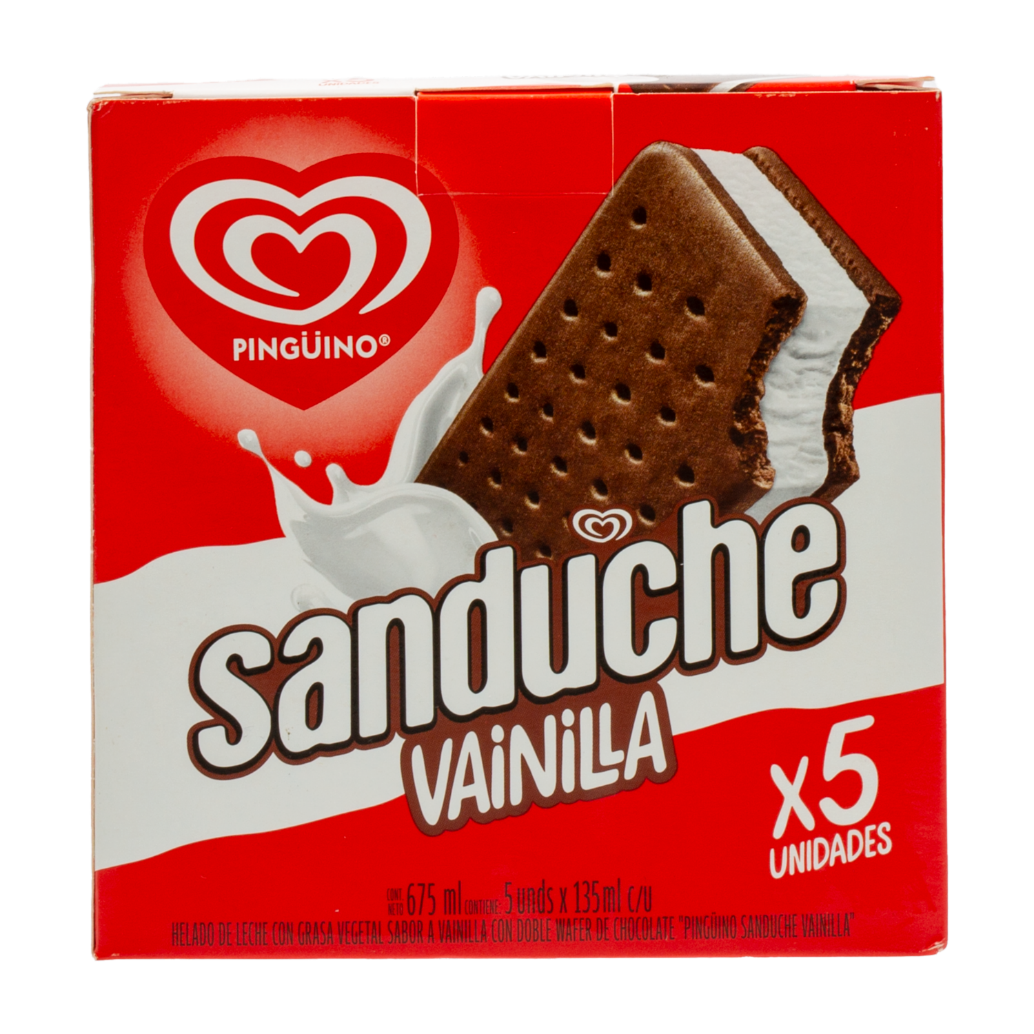 Helado Sánduche Vainilla PINGÜINO 5 Uds X 135 Ml