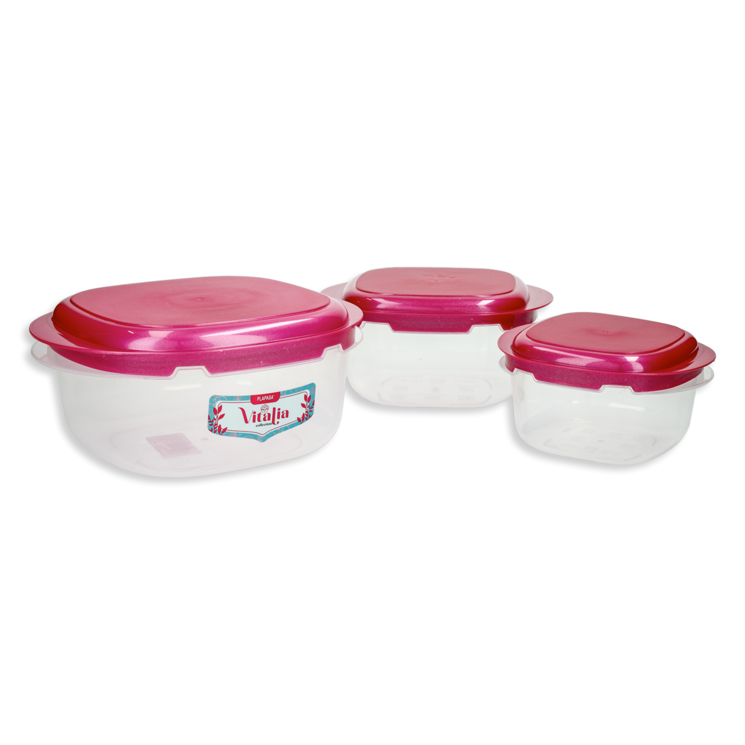 Set Reposteros Lunchkeeper Con Tapa Burdeos Perlado Vitalia PLAPASA 3 Piezas