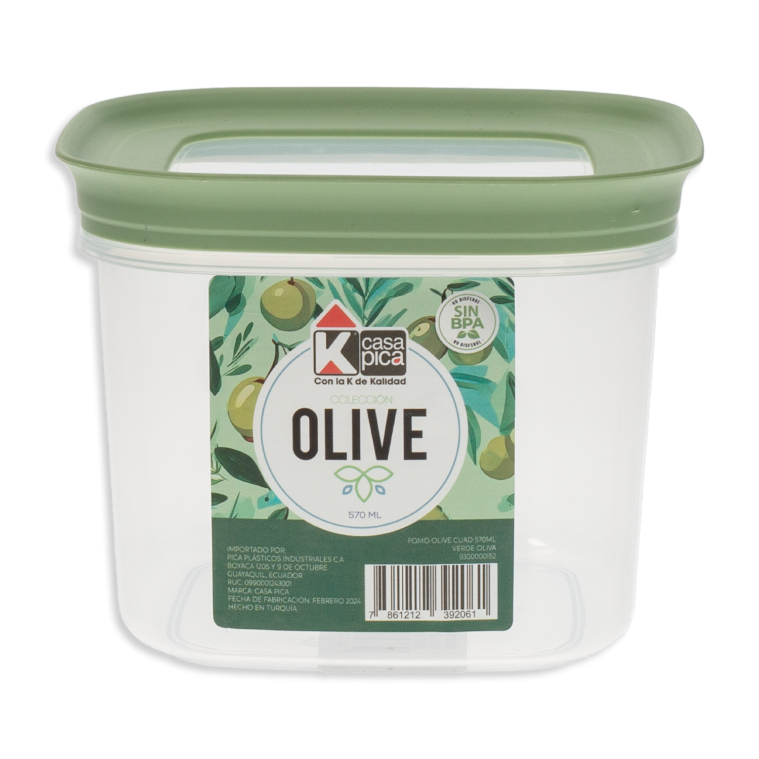Frasco Pomo Cuadrado Línea Olive Verde CASA PICA Unidad