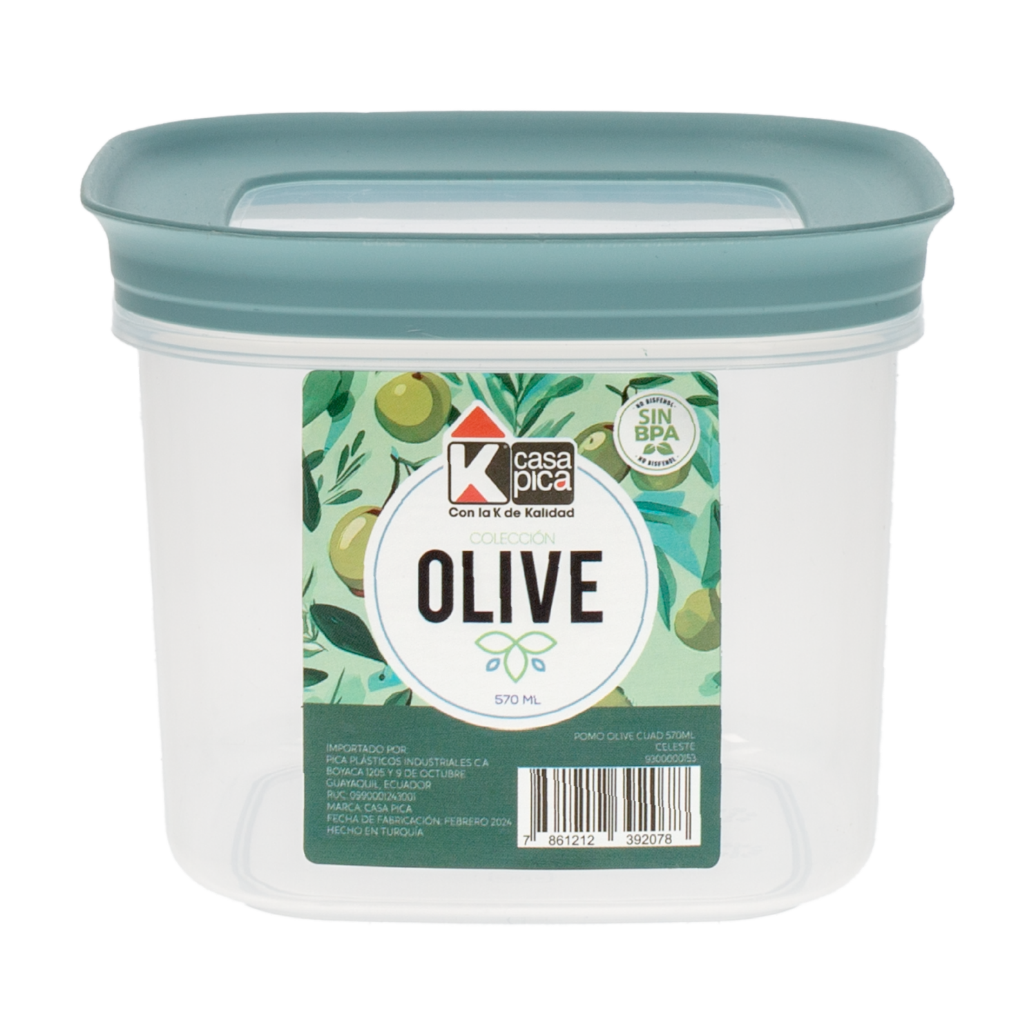 Frasco Pomo Cuadrado Línea Olive Celeste CASA PICA Unidad