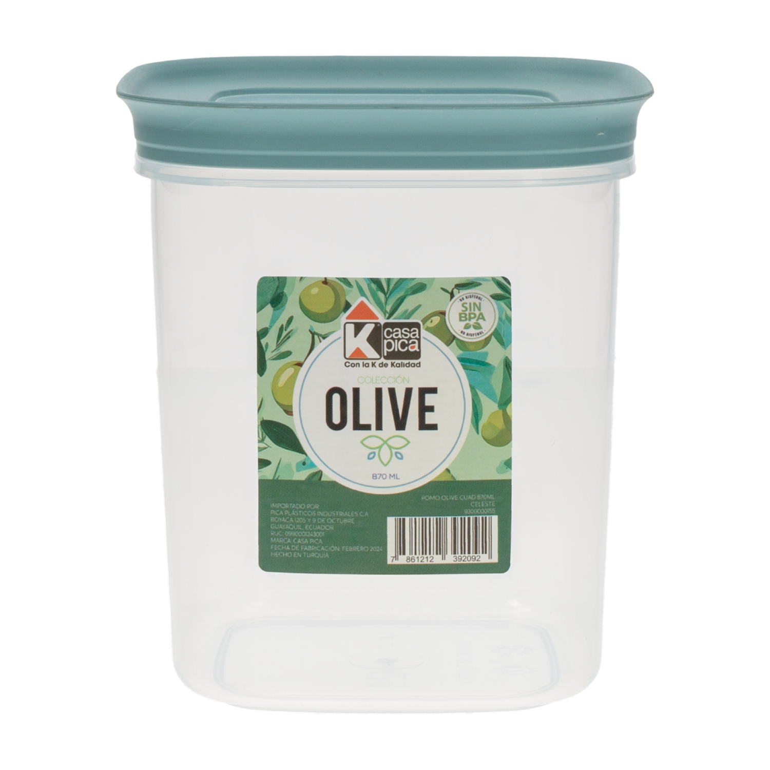 Frasco Pomo Cuadrado Línea Olive Celeste CASA PICA Unidad