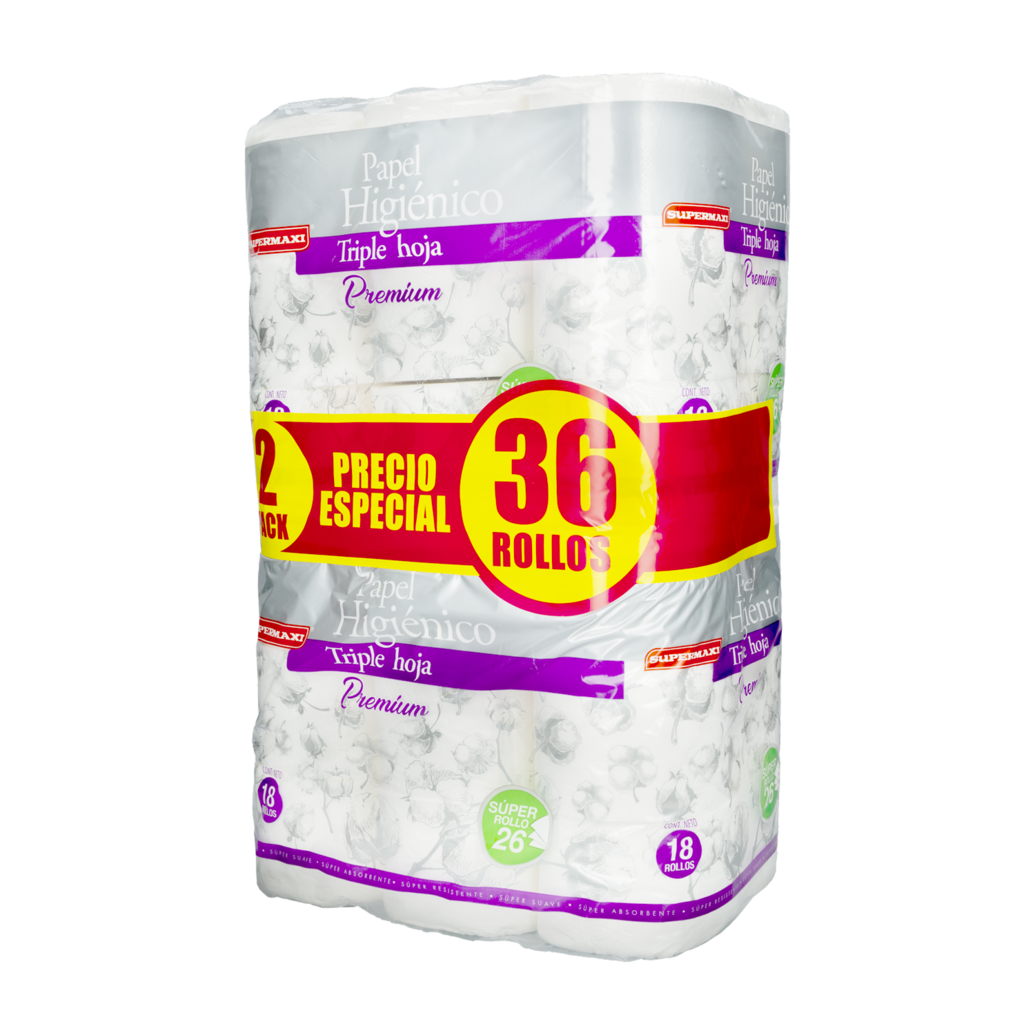 Papel Higiénico Premium SUPERMAXI 36 Rollos
