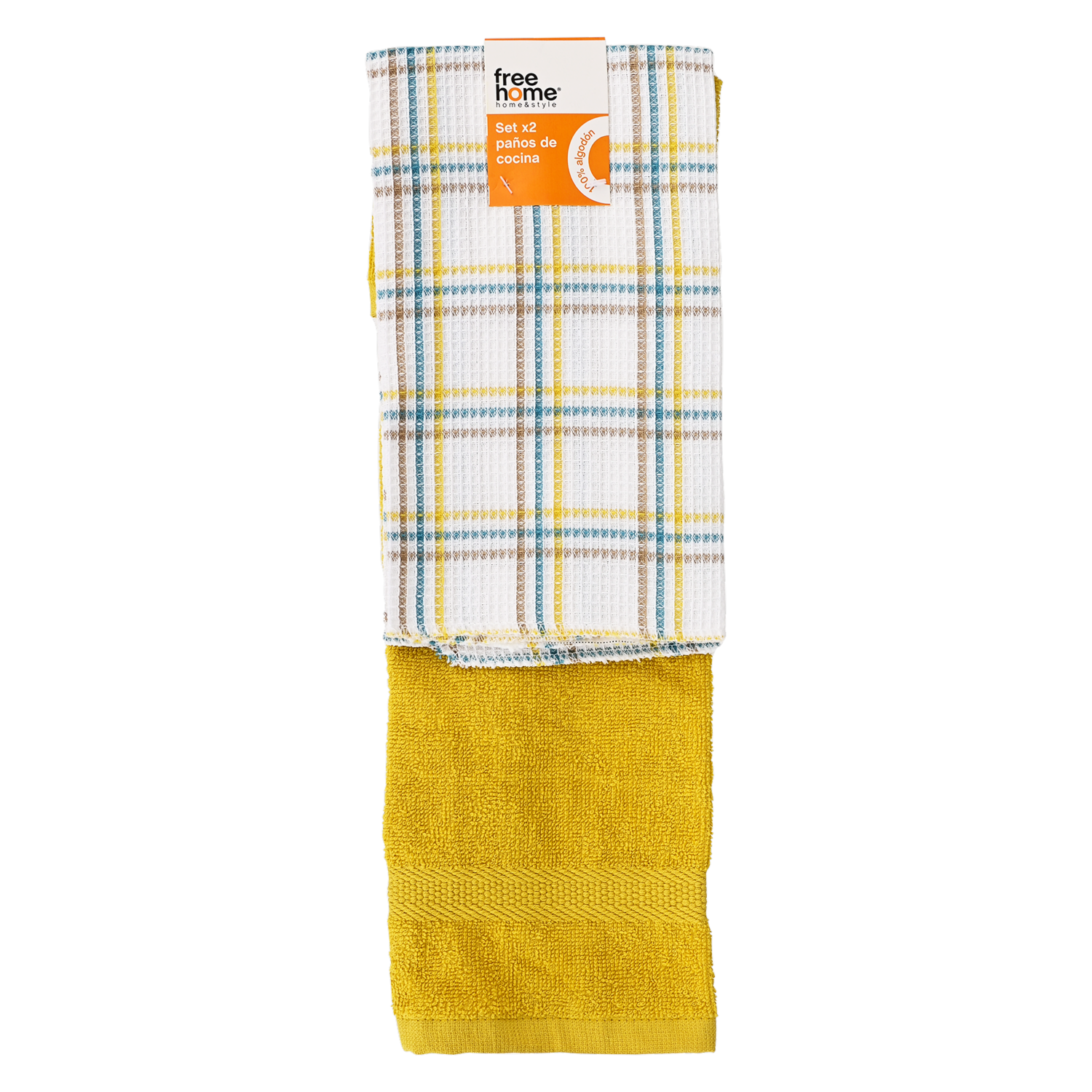 Set De Limpiones Galleta Cuadros Toalla Macarena Amarillo FREE HOME 2 Piezas