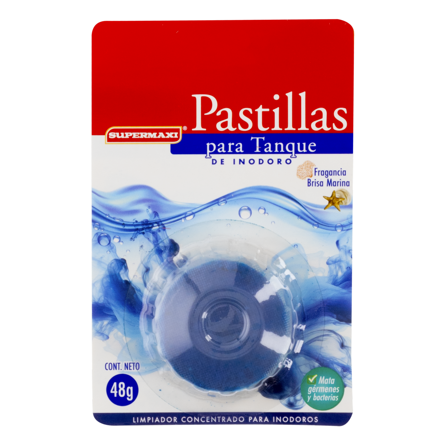 Pastilla Limpiadora Desinfectante De Inodoro Fragancia Brisa Marina SUPERMAXI 48 G