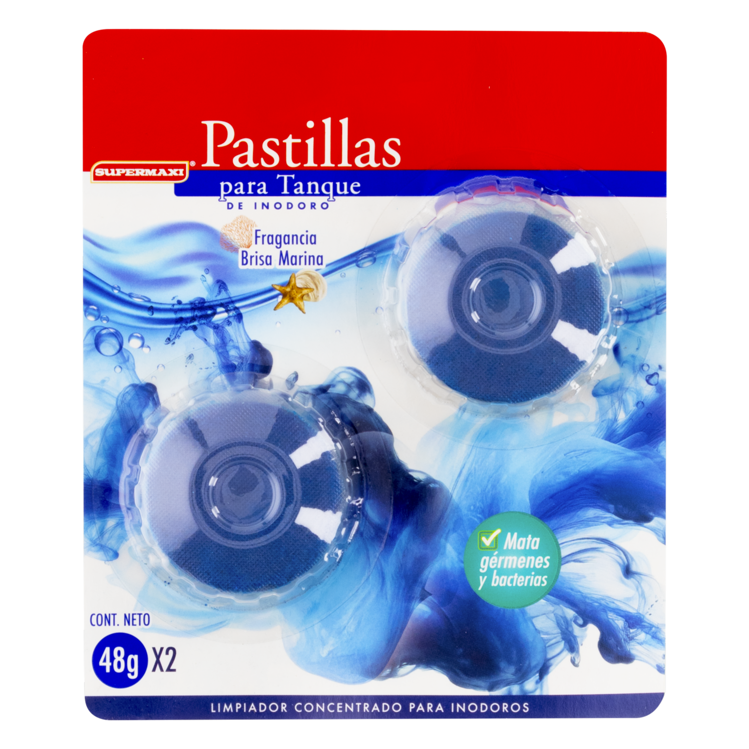 Pastilla Limpiadora Desinfectante De Inodoro Fragancia Brisa Marina SUPERMAXI 2 X 48 G