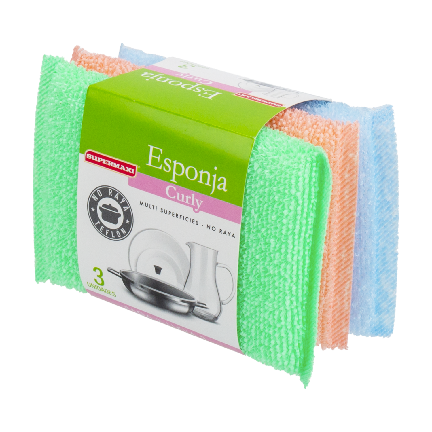 Esponja Lavavajillas Multisuperfícies Diseño Curly SUPERMAXI X 3 Uds