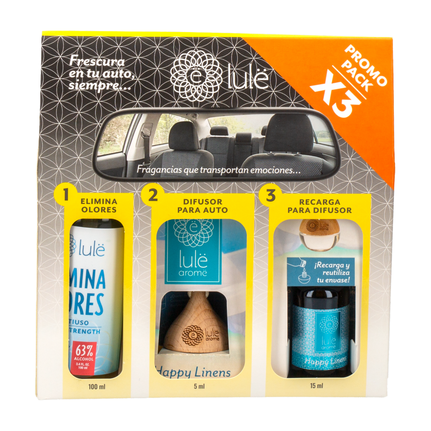 Ambiental Para Auto Difusor Auto X3 Elim.Olor+Dif+Ref LULË AROMË Unidad