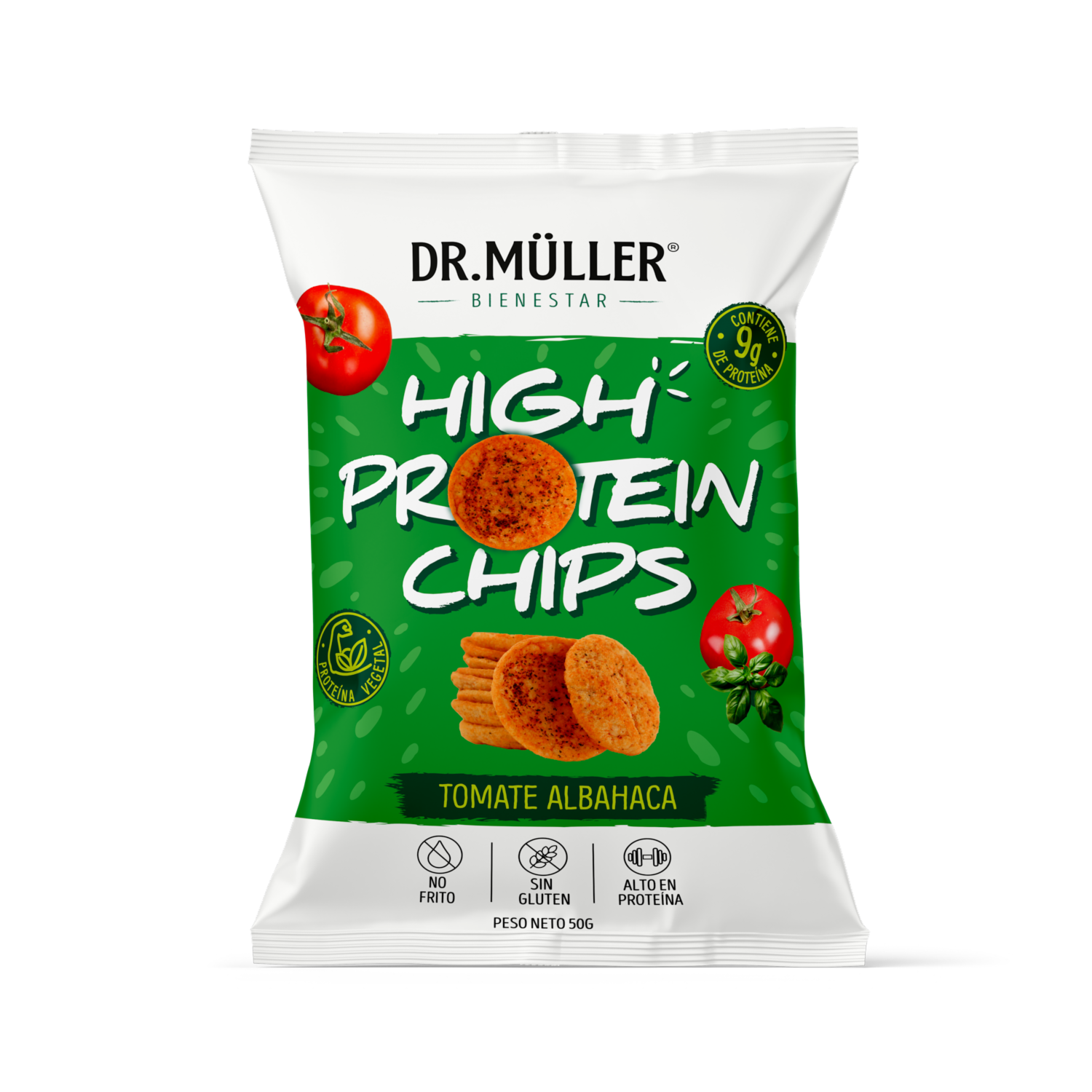 Chips De Proteína Sabor Tomate Albahaca DR. MULLER 50 G