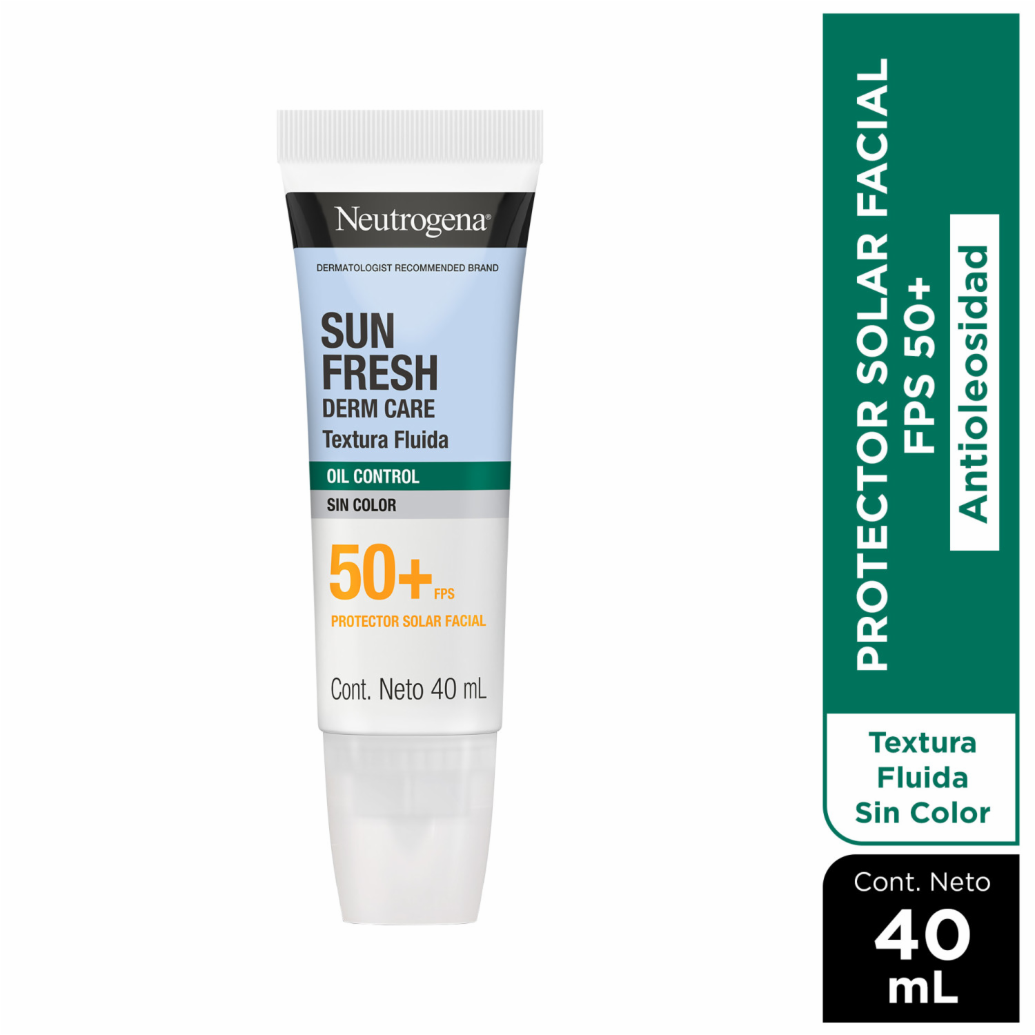 Protector Solar Facial Sun Fresh Oil Control Fluido Sin Color FPS 50 NEUTROGENA 40 Ml