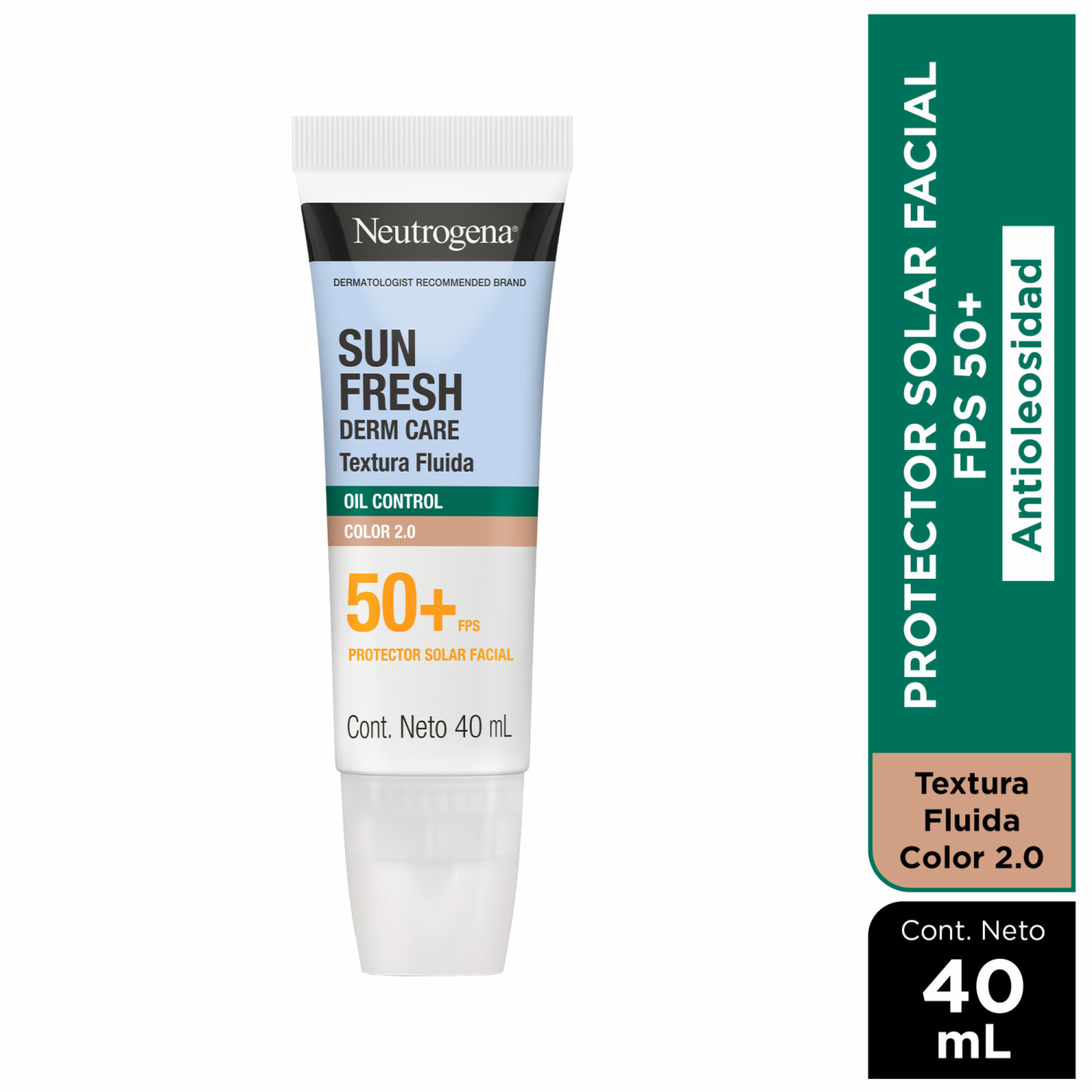 Protector Solar Facial Sun Fresh Oil Control Fluido Color 2.0 FPS 50+ NEUTROGENA 40 Ml