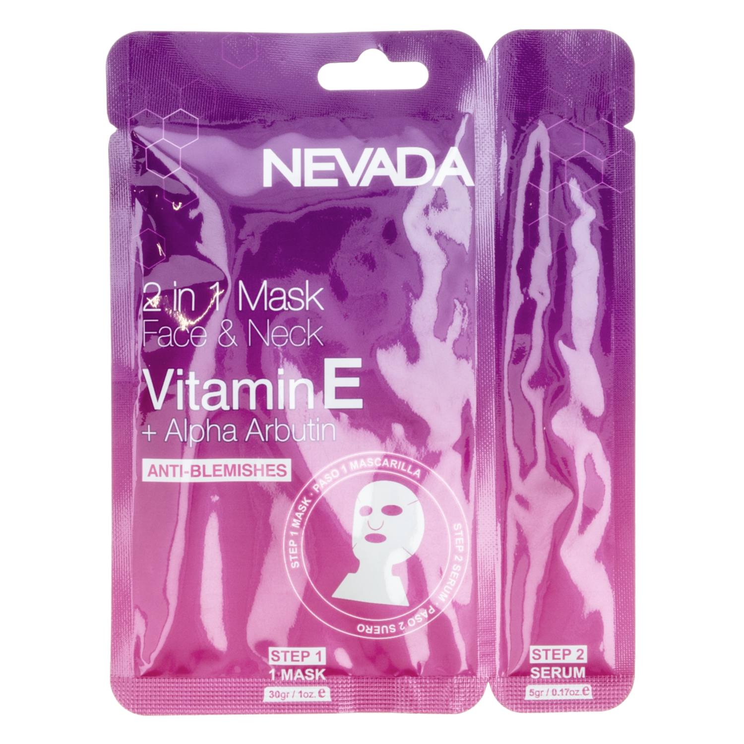 Mascarilla Facial Y Serum 2 En 1 Vitamina E +Alpha Arbutin NEVADA 30 G