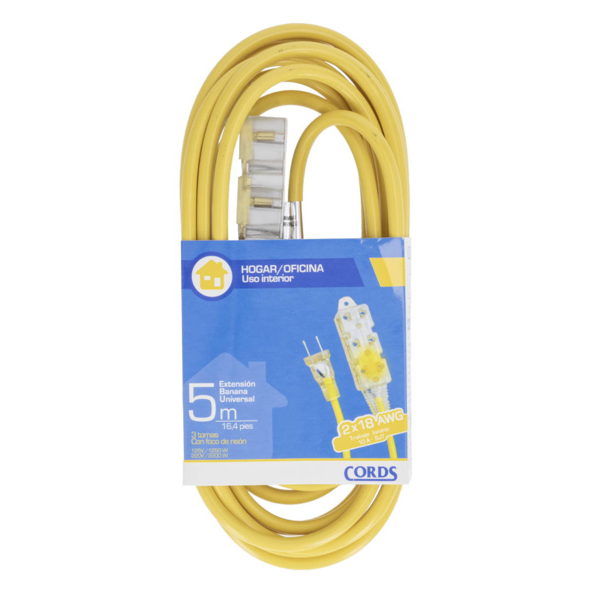Extensión Eléctrica Banana Brasil 5 Metros INCABLE 3 Tomas