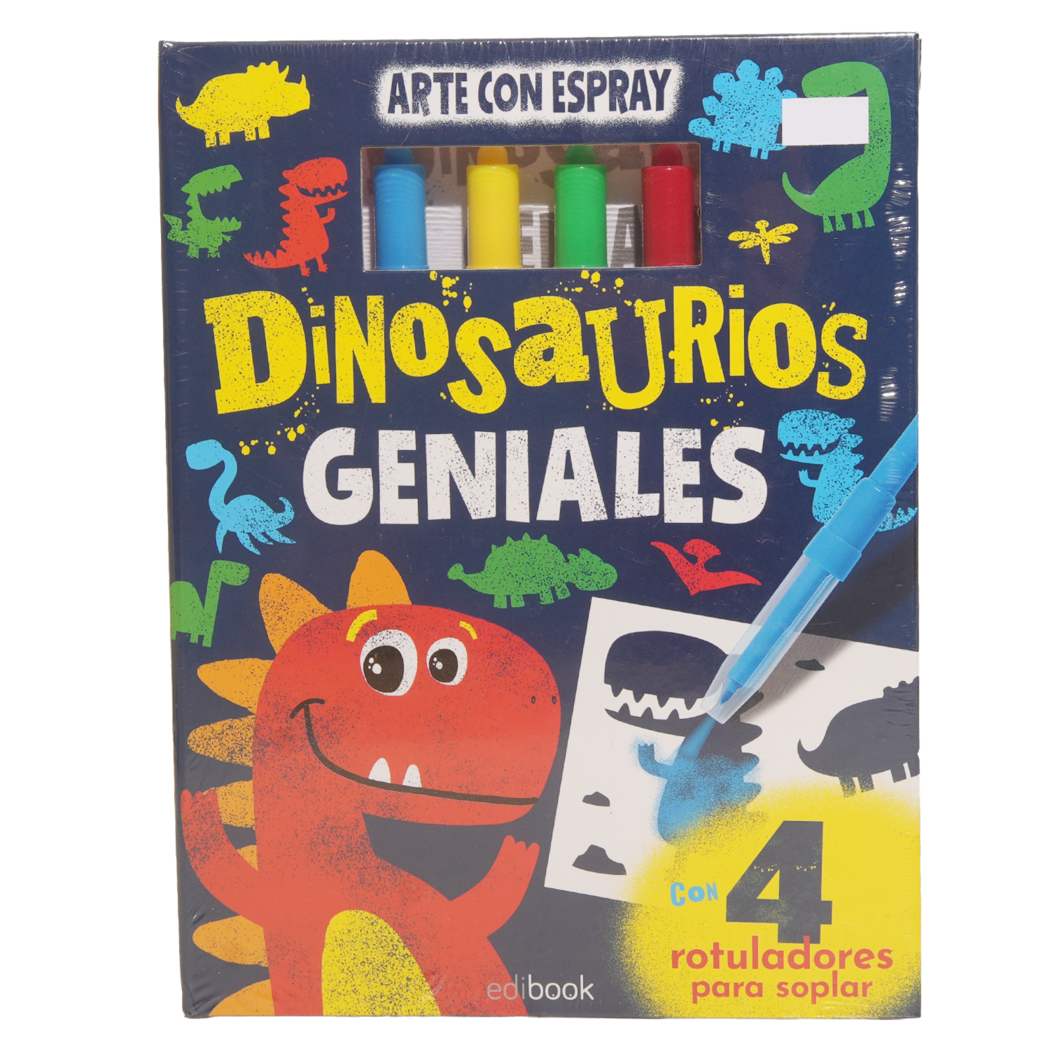 Libro Set Arte Con Espray Dinosaurios Geniales EDIBOOK 48 Páginas