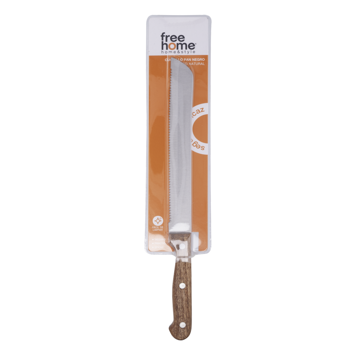 Cuchillo De Pan Color Negro Mango Natural FREE HOME 1 Pieza