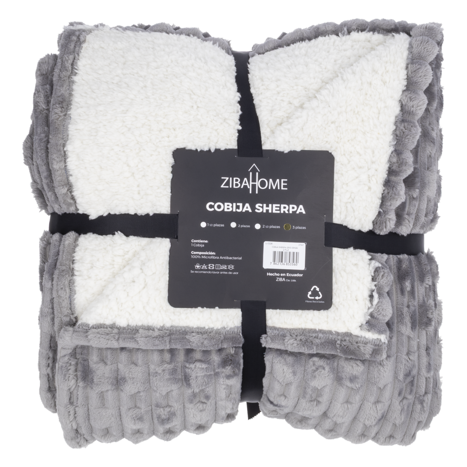 Cobija Sherpa Gris Ceniza ZIBA HOME 3 Plazas
